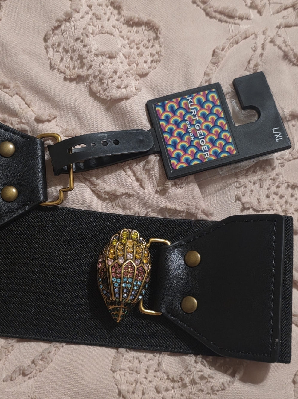 Eagle Stretch Belt features a black elastic belt band and Eagle Head Multicolor